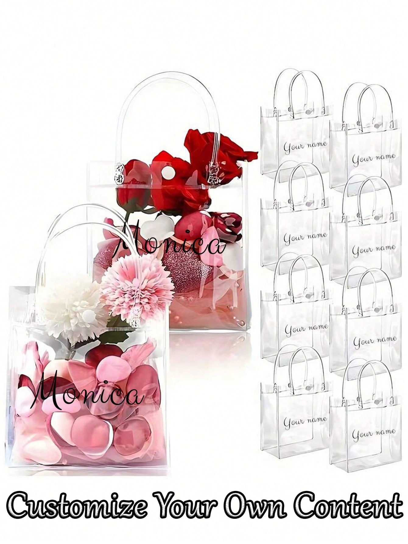 Custom Holiday Party Tote Bags, Clear PVC Gift Bags